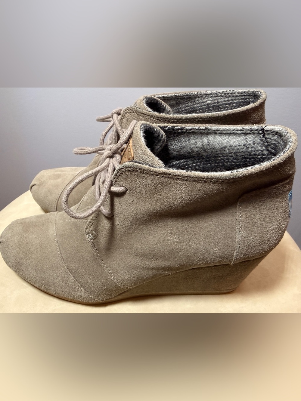 Toms Taupe Suede Wedge Ankle Boots - Never Worn